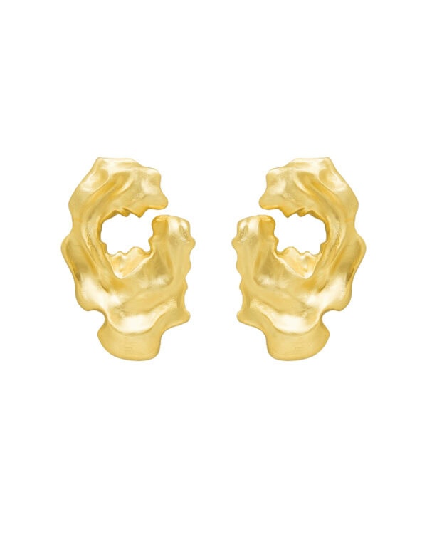 Gold irregular abstract hoop earrings, trendy Indian jewelry, statement fashion accessories, unique design for women.