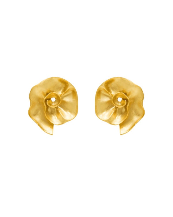 Shiny gold floral designer earrings, handcrafted Indian jewelry, perfect for traditional festive occasions and modern stylish outfits.