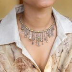 Bright colorful Indian charm necklace with silver beads, intricate motifs, and delicate chains, showcasing traditional jewelry for women, perfect for festive and ethnic wear.