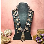 Vintage Indian antique silver necklace with coin and dangle embellishments, traditional jewelry for cultural festivities, handcrafted ethnic jewelry, Kurabels jewelry collection.