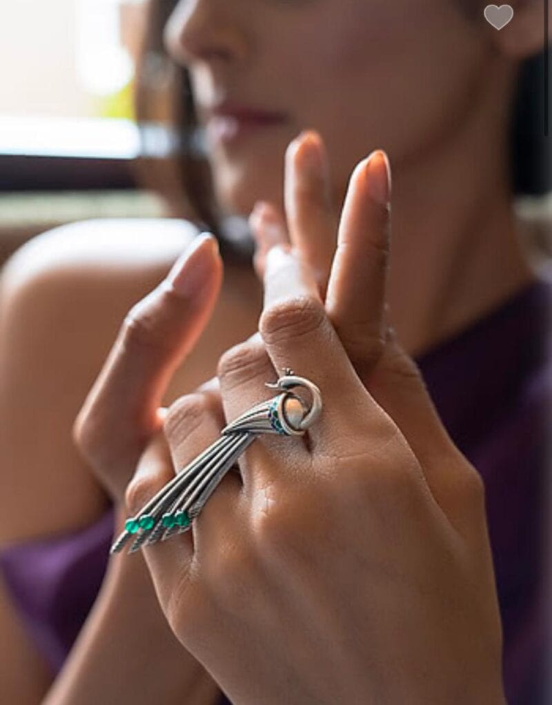 Exquisite silver and colorful enamel string jewelry ring, traditional Indian fashion jewelry with vibrant design, perfect for accessorizing festive and ethnic outfits, available at Kurabels.